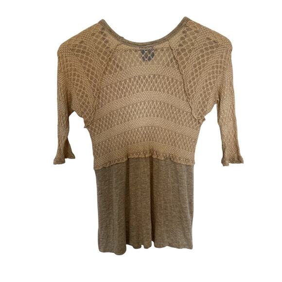 Beige Knit and Flowy Fleur de Lis Rhinestone Detail Top Women's Size XS - Picture 4 of 4